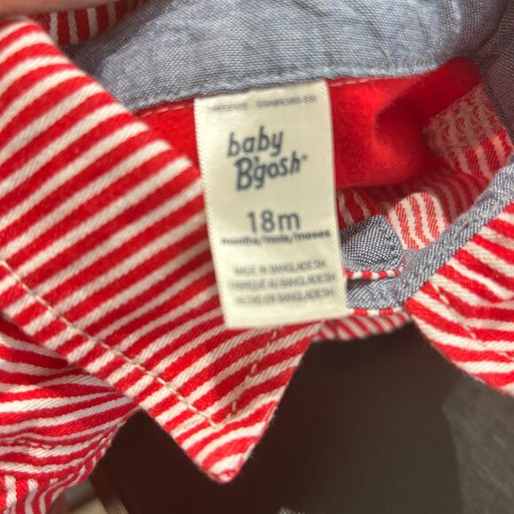 Baby B'Gosh Red White Striped One Piece Jumpsuit Coverall 18M Farmer Cottagecore - Picture 3 of 6